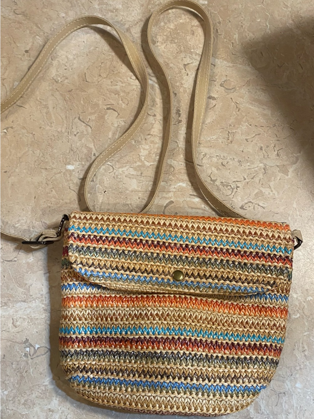 Source Unknown Striped Woven Crossbody - Natural, Blue, Orange, Red